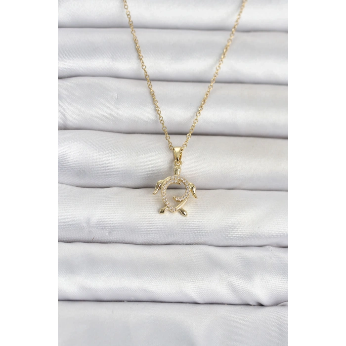 316L Çelik Zincir Gold Renk Caretta Caretta Model Kadın Kolye