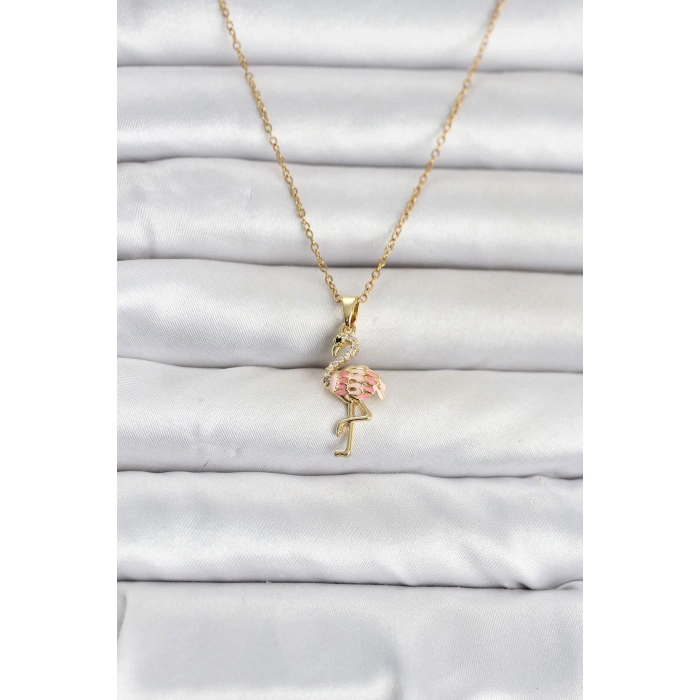 316L Çelik Zincir Gold Renk Flamingo Model Kadın Kolye