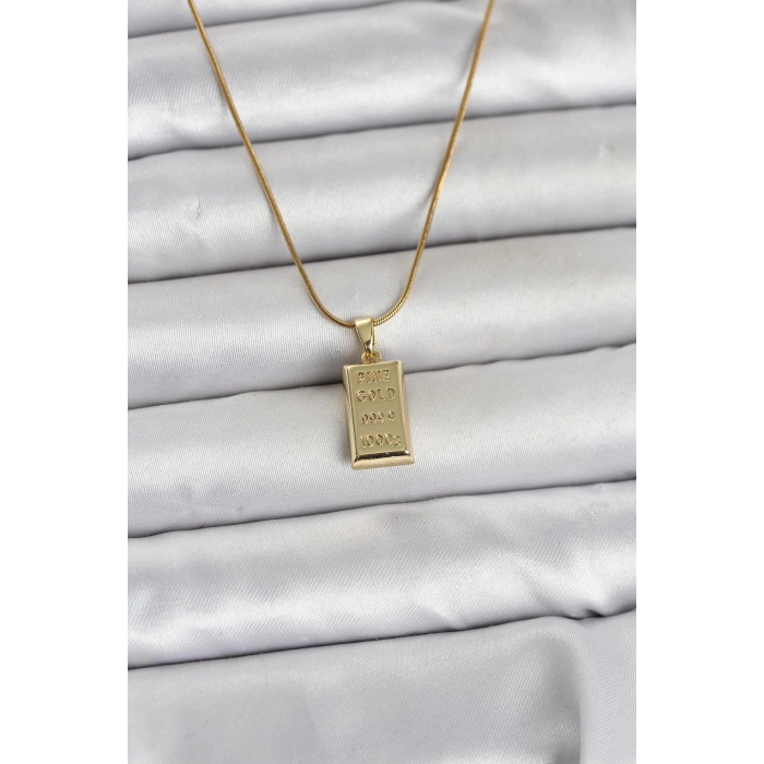 316L Çelik Zincir Gold Renk Külçe Altın Model Kadın Kolye