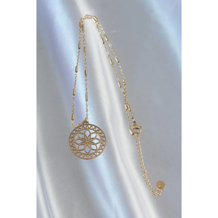316L Çelik Zincir Gold Renk Lotus Model Kolye