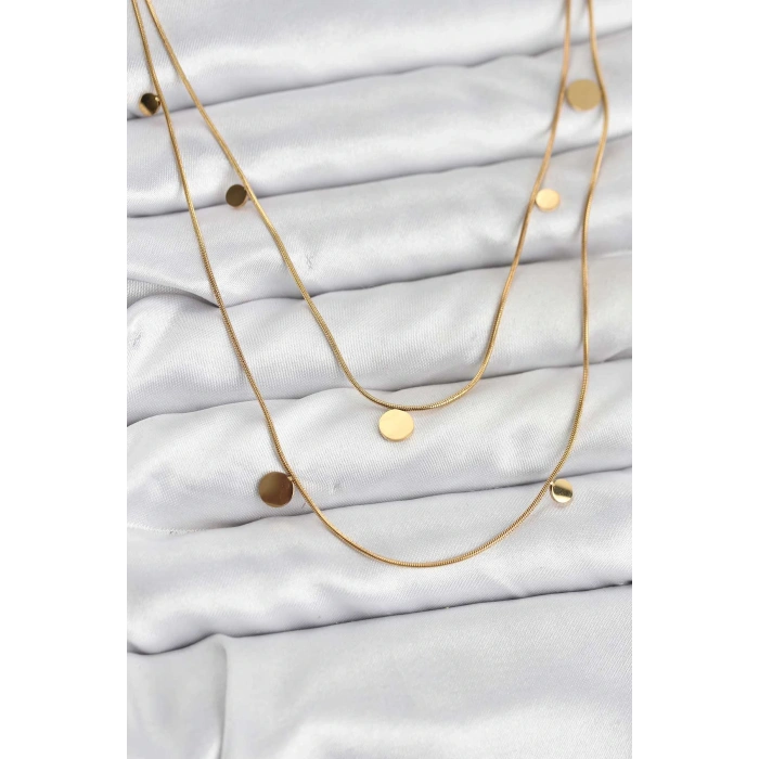 316L Çelik Zincir Gold Renk Pullu Kadın Kolye