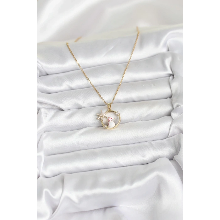 316L Çelik Zincir Gold Zirkon Taşlı Yılbaşı Temalı Kadın Kolye
