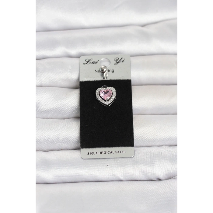 316L Cerrahi Çelik Pembe Kalp Model Göbek Piercing