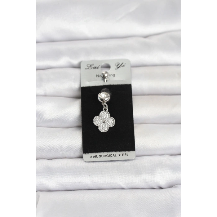 316L Cerrahi Çelik Sallantılı Yonca Model Göbek Piercing