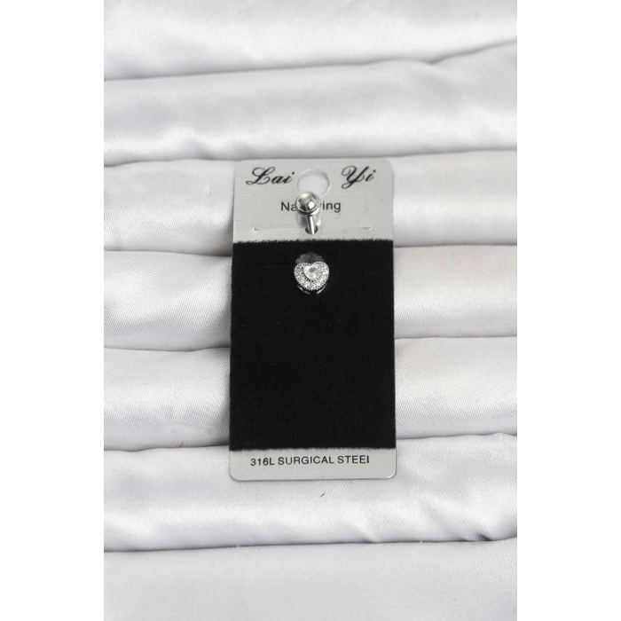 316L Cerrahi Çelik Zirkon Taşlı Kalp Model Göbek Piercing
