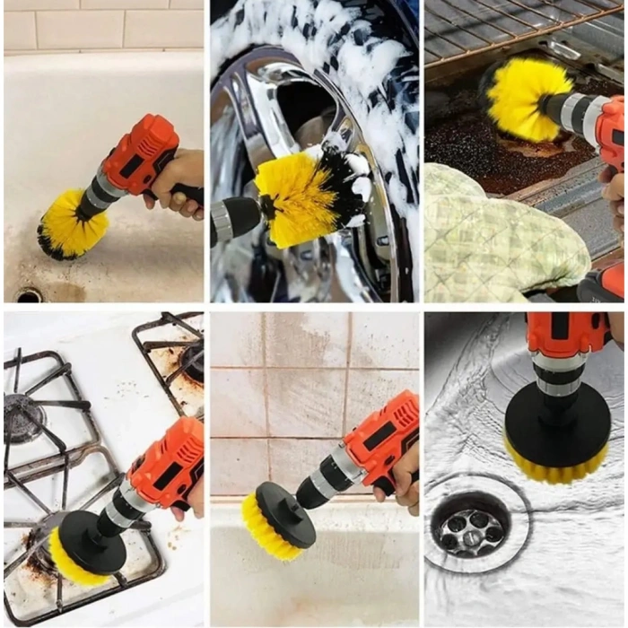 3lü Matkap Ucu Temizleme Fırçası Seti (Banyo, Küvet, Duşakabin, Otomobil, Koltuk)
