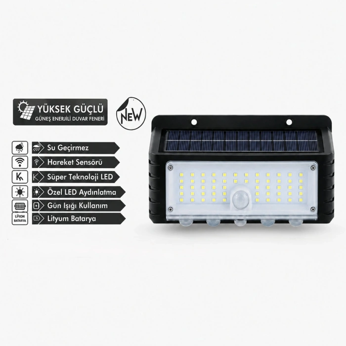 LED Duvar Lambası (44 Led, Güneş Enerjili, Hareket Sensörlü - PD672)