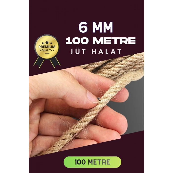 Jüt Halat Dekoratif Hasır Urgan İp (6mm, 100 Mt)
