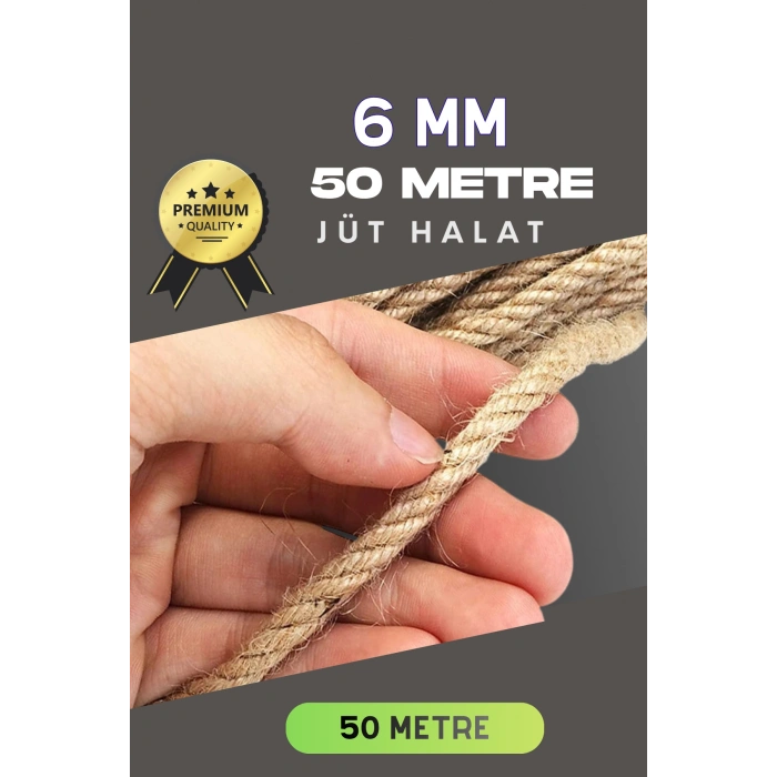 Jüt Halat Dekoratif Hasır Urgan İp (6mm, 50 Mt)