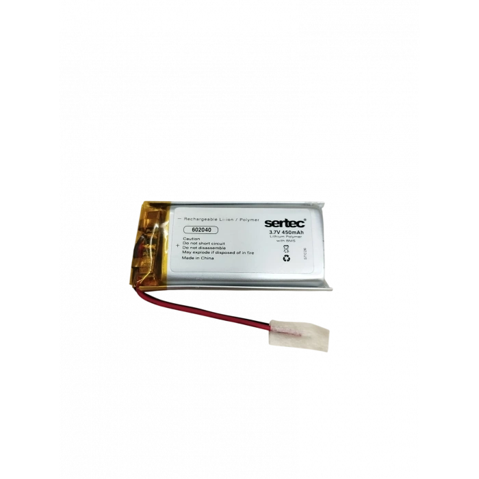 Li-Polymer Pil 602040 3.7V 450 mAh (Devreli/1.5A, 40x20x6mm)