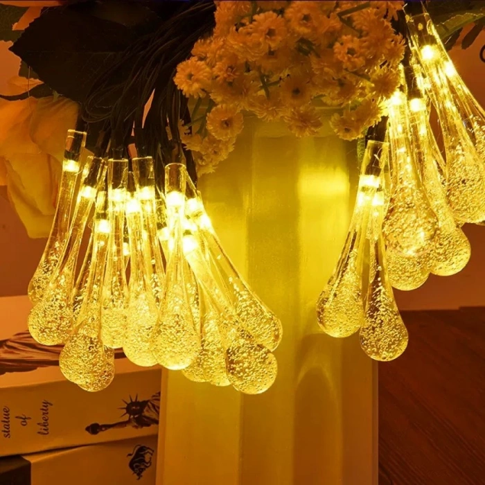 50 Led Damla Aydınlatma (Solar Panel, 7 Mt,  8 Fonksiyon, Gün Işığı - 4083)