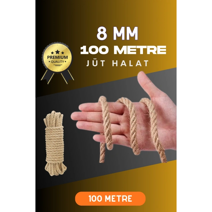 Jüt Halat Dekoratif Hasır Urgan İp (8mm, 100 Mt)