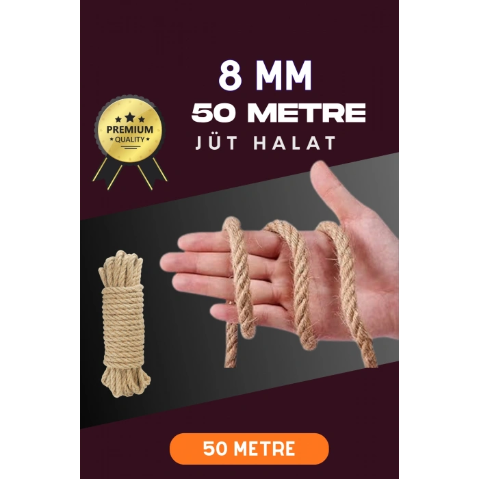 Jüt Halat Dekoratif Hasır Urgan İp (8mm, 50 Mt)
