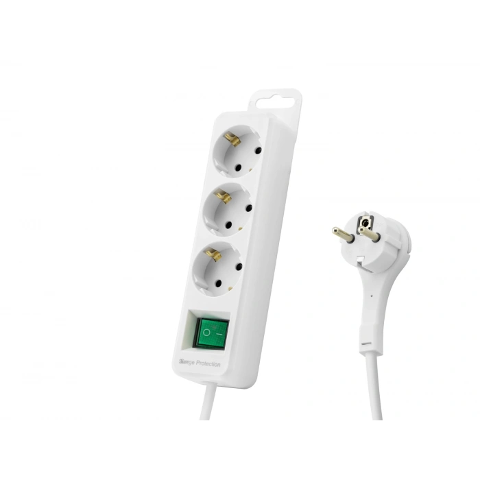 Akım Korumalı Uzatma Kablosu 3 Priz Anahtarlı 306 Joule 3G1.0Mm Tam Bakır 1.5M - Beyaz SPGF03