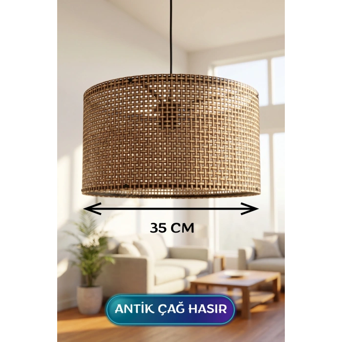 Antik Çağ Hasır Kumaş Başlıklı Sarkıt Avize (35cm)