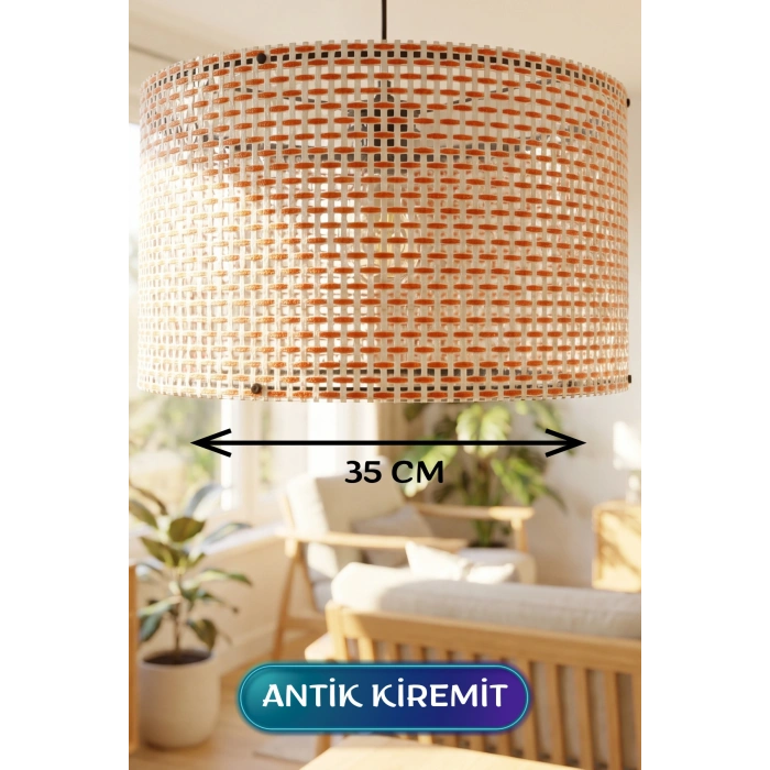 Antik Kiremit Hasır Kumaş Başlıklı Sarkıt Avize (35cm)