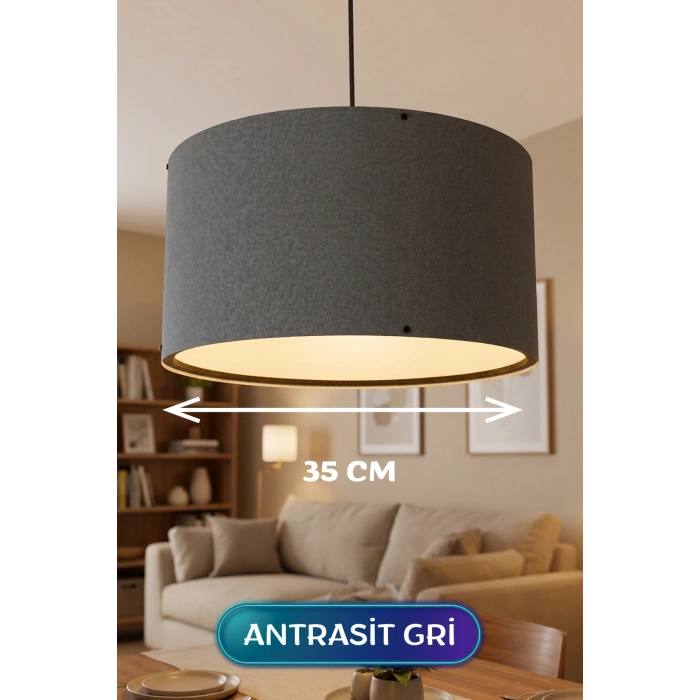 Antrasit Gri Kumaş Başlıklı Sarkıt Avize (35cm)