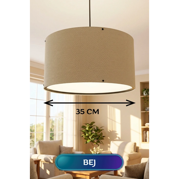 Bej Kumaş Başlıklı Sarkıt Avize (35cm)