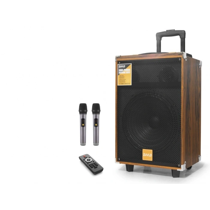 12 Inç Bluetooth Hoparlör Fm Radyo (Usb, Tf, Aux, Çift Mikrofon, Kumandalı (Ahşap - BQ12)