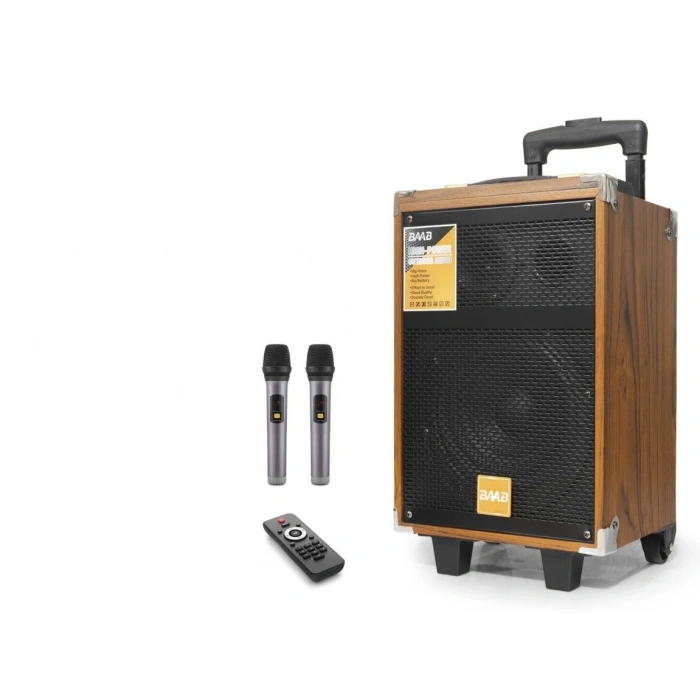 8 Inç Bluetooth Hoparlör Fm Radyo (Usb, Tf, Aux, Çift Mikrofon, Kumandalı (Ahşap - BQ8)