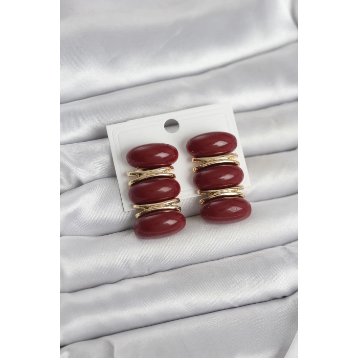 Bordo Vintage Model Gold Renk Kadın Küpe