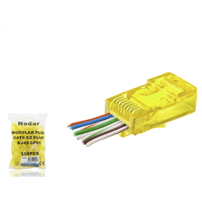 Cat6 Rj45 Konnektör - 100 Adet Sari (ND2408/ Poşet Paket)