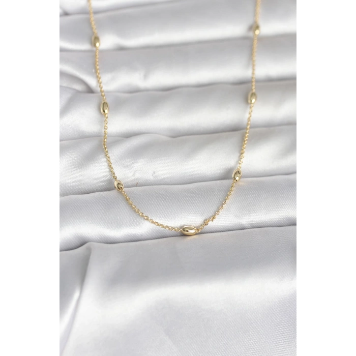 CM 14K Gold Renk Damla Topçuk Model Zincirli 60 cm Kadın Kolye