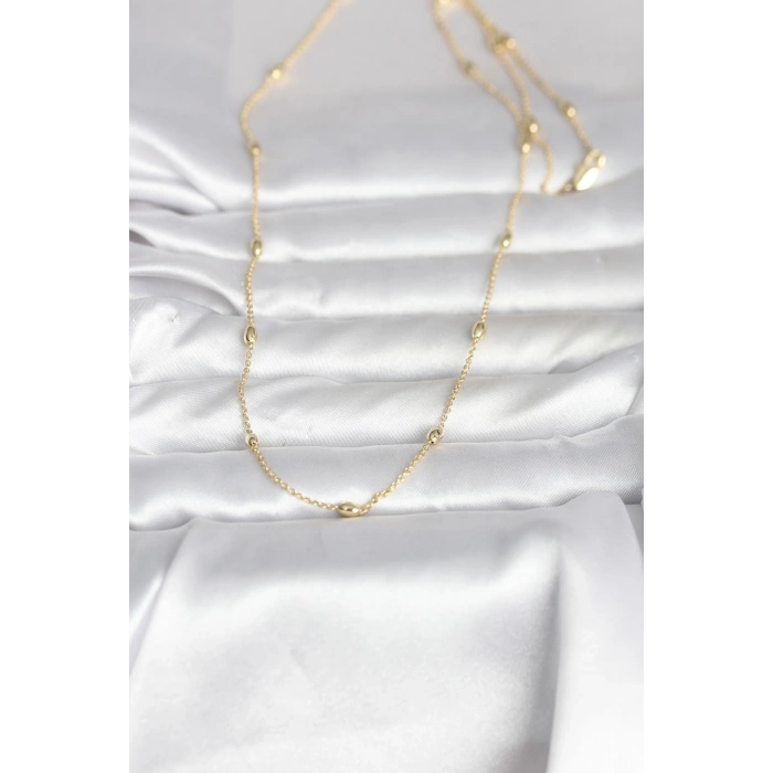 CM 14K Gold Renk Damla Topçuk Model Zincirli 60 cm Kadın Kolye