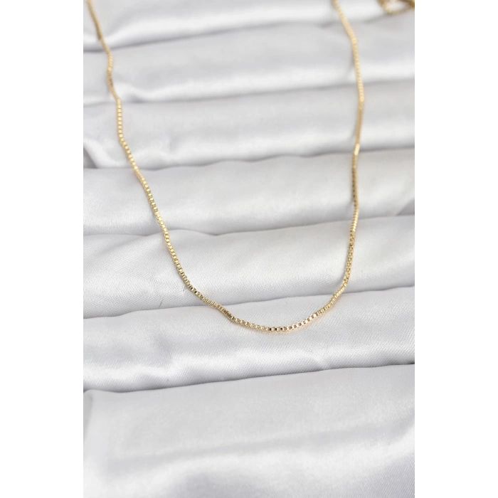 CM 14K Gold Renk İnce Kare Zincirli Model 60 cm Kadın Kolye