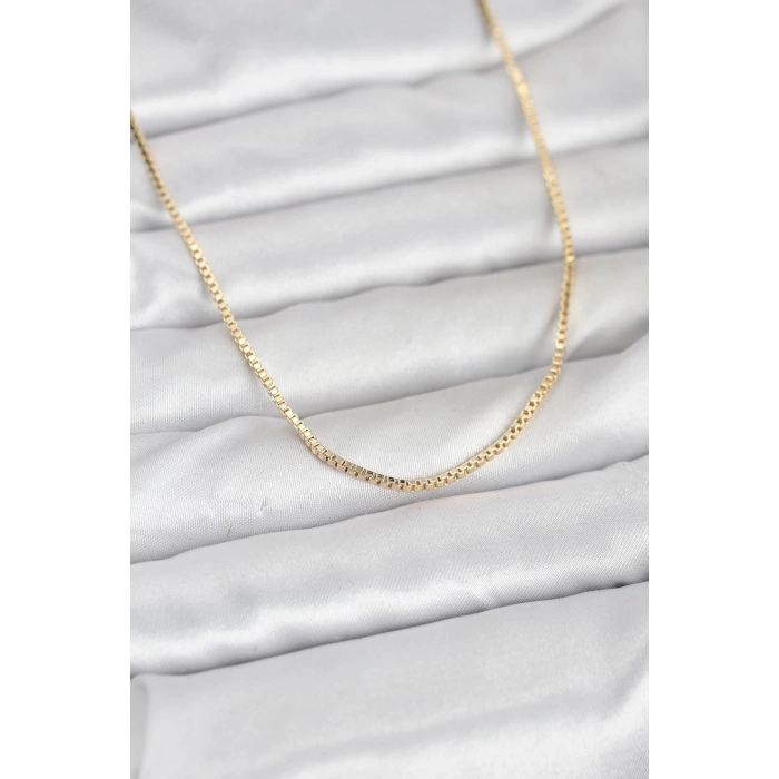 CM 14K Gold Renk Kare Zincirli Model 60 cm Kadın Kolye