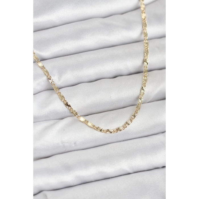 CM 14K Gold Renk Lazerli Zincir Model Kadın Kolye
