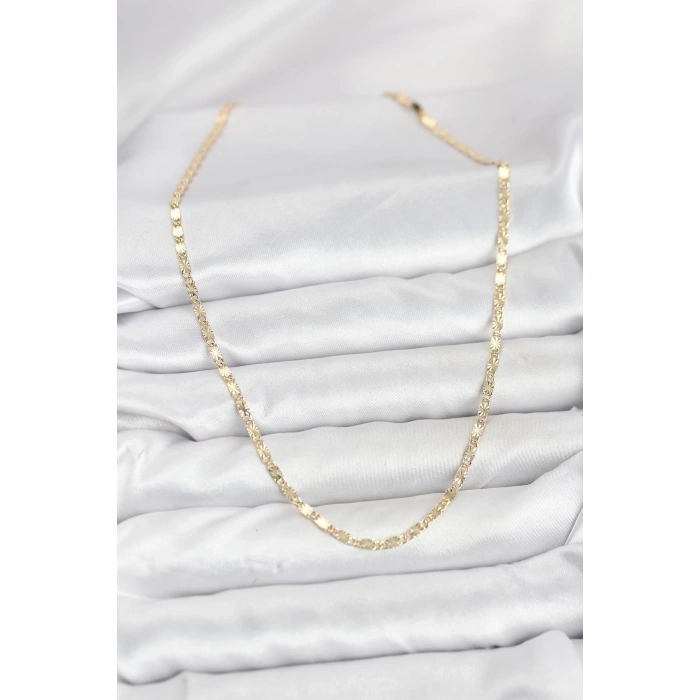 CM 14K Gold Renk Lazerli Zincir Model Kadın Kolye