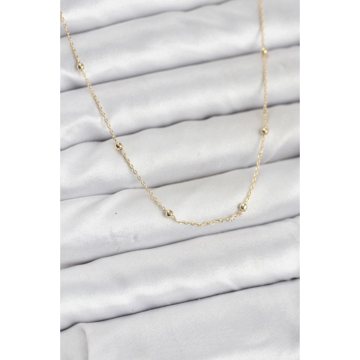 CM 14K Gold Renk Minik Top Zincirli Kadın Kolye