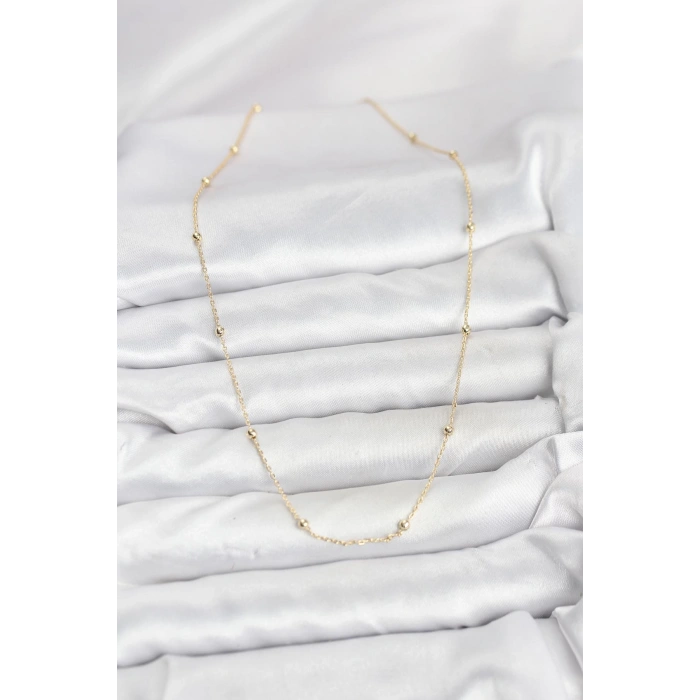 CM 14K Gold Renk Minik Top Zincirli Kadın Kolye