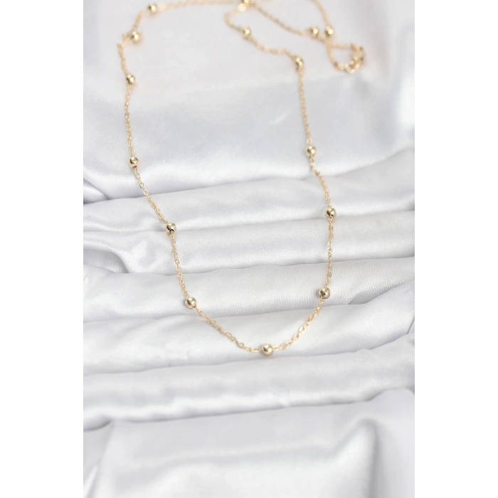 CM 14K Gold Renk Pirinç Top Zincirli 60 cm Kadın Kolye