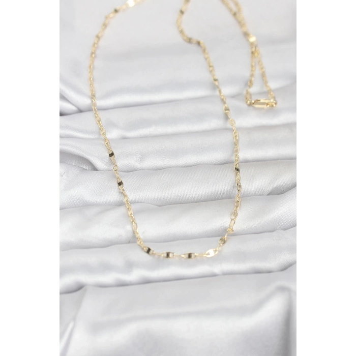 CM 14K Gold Renk Yassı Gemici Zincir Model 60 cm Kadın Kolye
