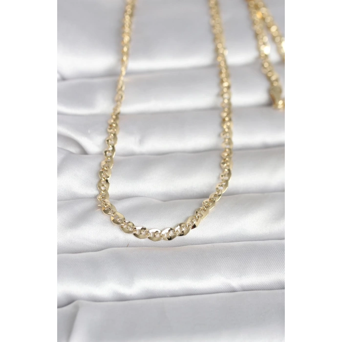 CM 14K Gold Renk Yassı Oval Zincirli Model 60 cm Kadın Kolye
