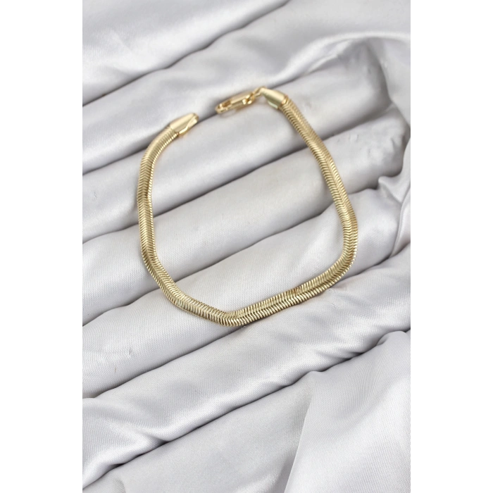 CM Yassı Yılan Zincir Model Gold Renk Pirinç Kadın Bileklik