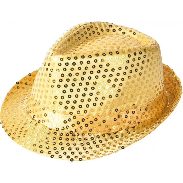 Payetli Fötr Şapka (Disko Star Altın Gold Yetişkin Boy)