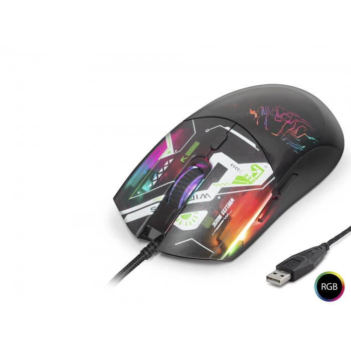 USB Kablolu Mouse 7200 Dpi (Rgb, Geometrik Desenli, Siyah - G306B)
