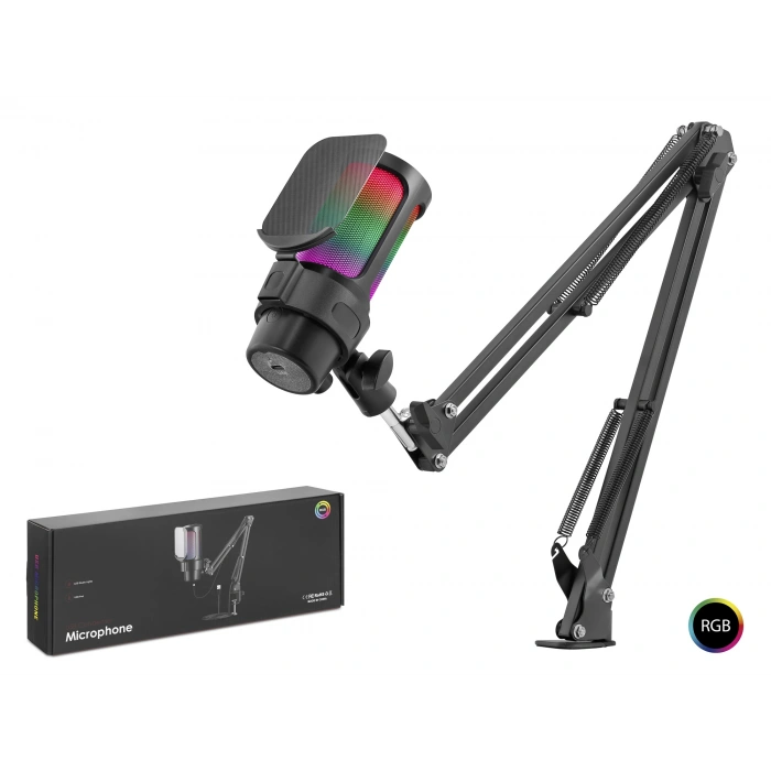 RGB Mikrofon Seti (Boom Mikrofon Kolu, Type-C 192kHz 24Bit, Siyah - M835B)