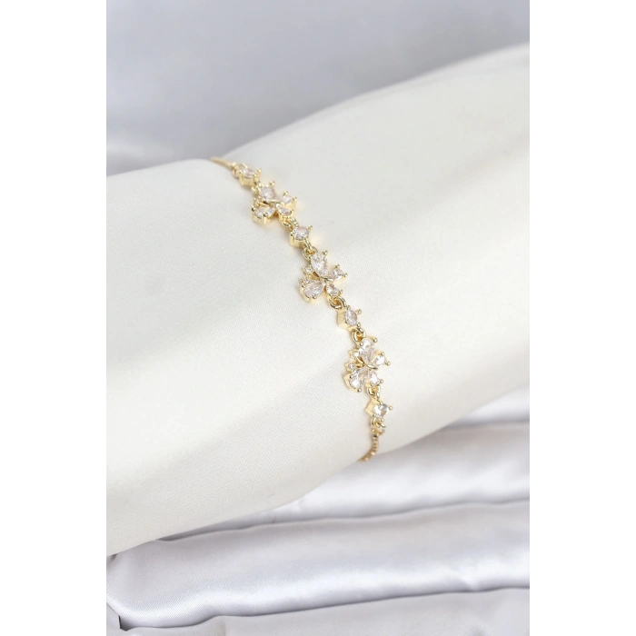 Gold Renk Pirinç Kelebek Model Asansörlü Model Kadın Bileklik