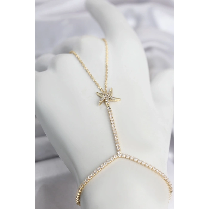 Gold Renk Pirinç Zirkon Taşlı Deniz Yıldızı Model Şahmeran