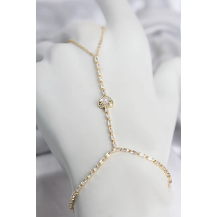 Gold Renk Pirinç Zirkon Taşlı Kalp Model Şahmeran
