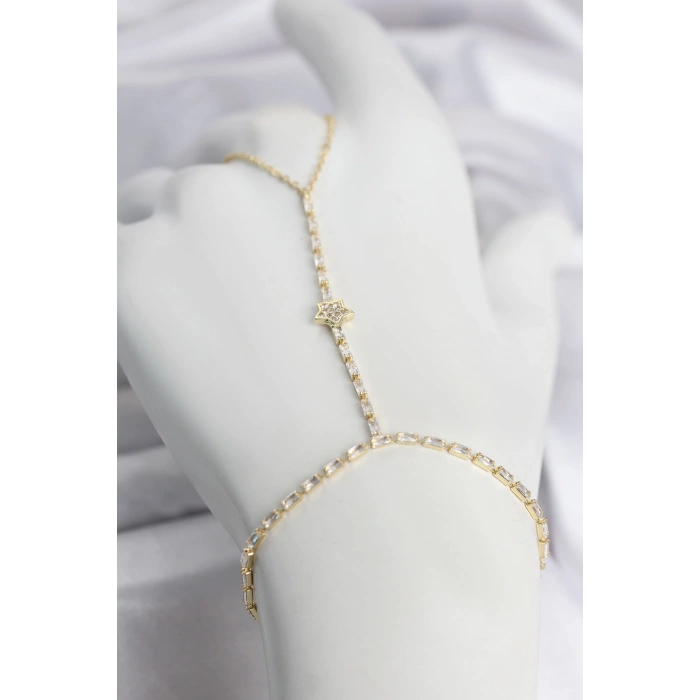 Gold Renk Pirinç Zirkon Taşlı Yıldız Model Şahmeran