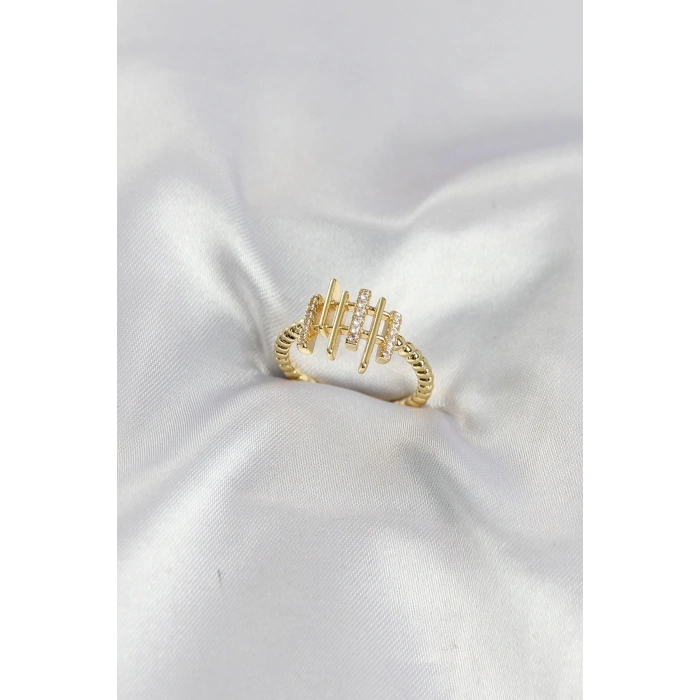 Gold Renk Zirkon Taşlı Sütun Model Kadın Yüzük