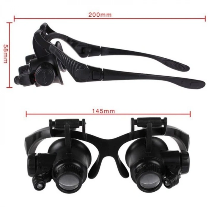 Gözlük Modeli 10X 15X 20X 25X Lens 2 Led Işıklı Büyüteç 9892G