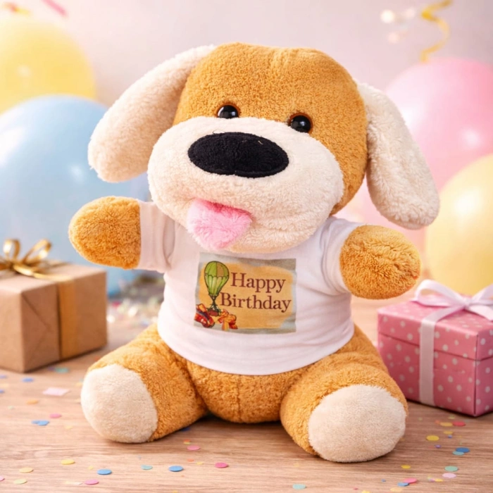 25cm Peluş Oyuncak Köpek (Happy Birthday Tişörtlü)