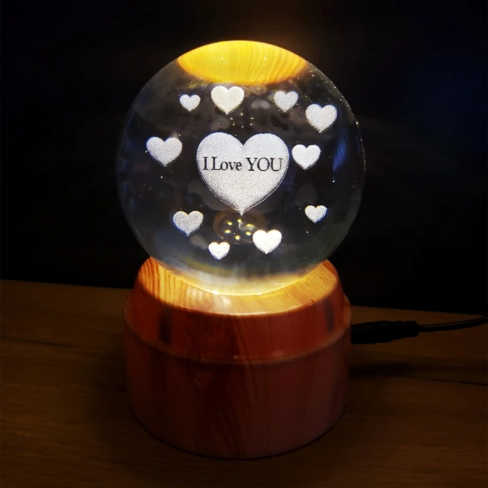 I Love You Tasarım Standlı Cam Küre (Çapı:8cm)