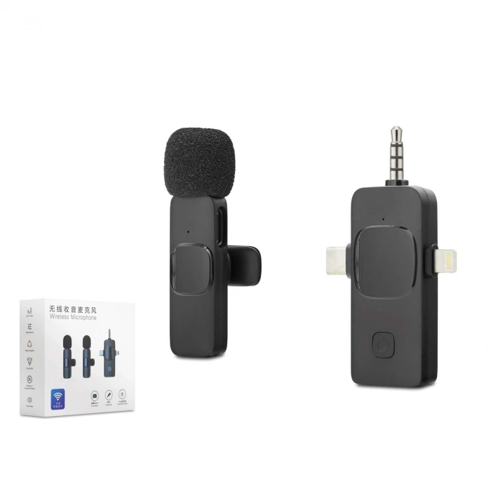 Kablosuz Mikrofon 3.5mm + Type-C + Lightning (Siyah,HDX2781)